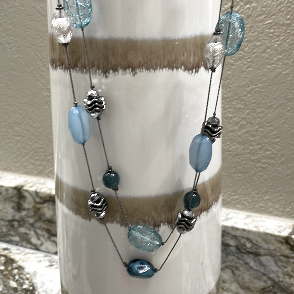 2-Layer Teal Beaded Long Necklace